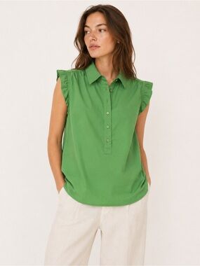 Loft Green Sleeveless Ruffle Top